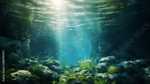 an image of a pristine lake with a clear view of the underwater world
