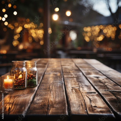 Cosy bar settings with festive winter holiday decorations with text space © GalanteDG