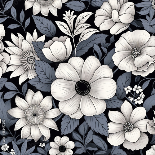 Patrón blanco y negro floreado