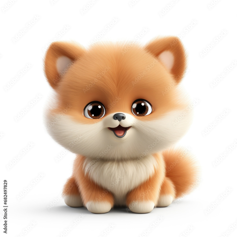 Obraz premium Cute Cartoon Pomeranian Dog Isolated on a White Background