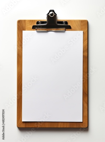 a Clipboard with a black sheet of paper, space for copy in a Vertical format, in a Signage-themed, photorealistic illustration in JPG. Generative ai