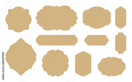 Vintage tags retro labels cut file. Vector templates for wine badge, food label, price sticker, holiday gift tag, greeting card. Old fashioned ornate die-cut shapes for cardboard, paper, scrapbook.