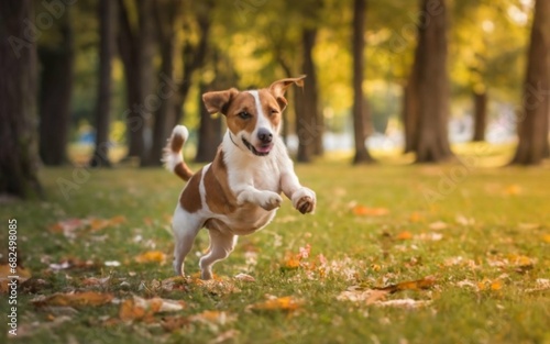 Jack Russell dog playing in the park. Created with generative Ai technology.