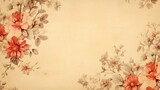 vintage paper with flowers on the side/margins, with room for copy and a  light background in a Horizontal format, in a Floral art paper-themed, photorealistic illustration in JPG.