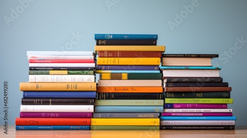 A stack of books with colorful spines, representing a variety of subjects and academic disciplines