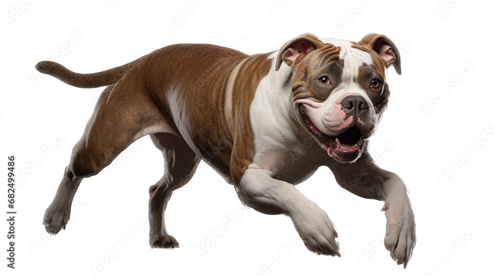 an American Pit Bull Terrier in motion an isolated and transparent PNG in a Pet-themed, photorealistic illustration. Generative ai