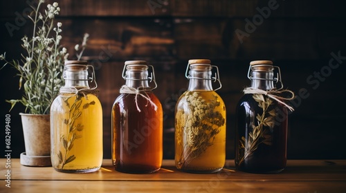 Generative AI, Homemade fermented kombucha drink, healthy tea, natural probiotic flavored drink