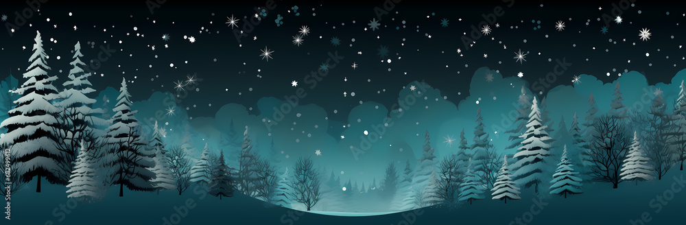 snow forest clipart, free christmas background, in the style of dark gold and dark aquamarine, dreamlike illustration, elegant use of negative space, high detailed, freehand painting