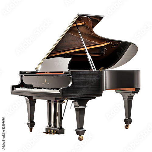 a baby grand piano, 3/4 view in an isolated and transparent PNG in a Pet-themed, photorealistic illustration. Generative ai photo