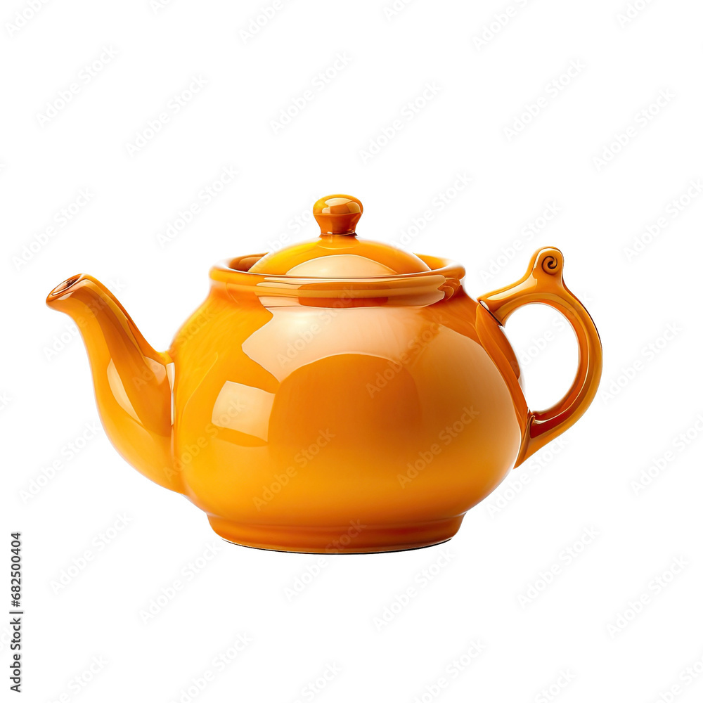 a Classic deep yellow ceramic glazed teapot in a side view in an isolated and transparent PNG in a hot Drink-themed, photorealistic illustration. generative ai a Classic deep yellow ceramic glazed teapot in a side view in an isolated and transparent PNG in a hot Drink-themed, photorealistic illustration. generative ai