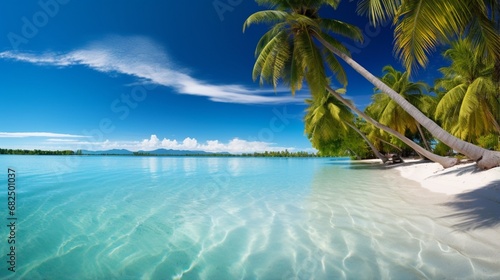 an image of a tropical lake with a white-sand beach
