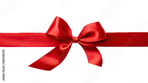 a Red ribbon and bow, top view in an isolated and transparent PNG in a Gift-themed, photorealistic illustration. Generative ai 