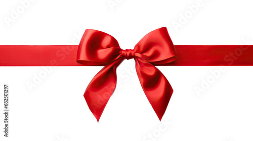  a Red ribbon and bow, top view in an isolated and transparent PNG in a Gift-themed, photorealistic illustration. Generative ai photo