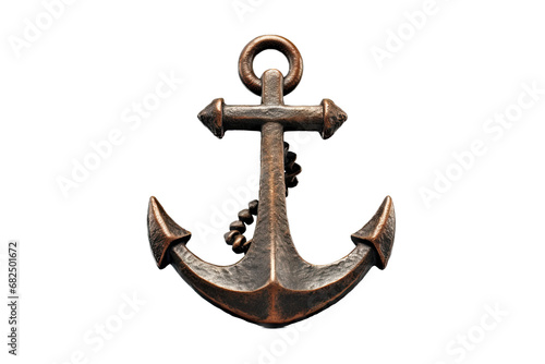 a brass anchor lapel pin with an aged patina in a front view in an isolated and transparent PNG in a Sailing-themed, photorealistic illustration. Generative ai