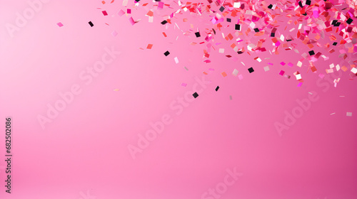 Falling confetti on bright pink background