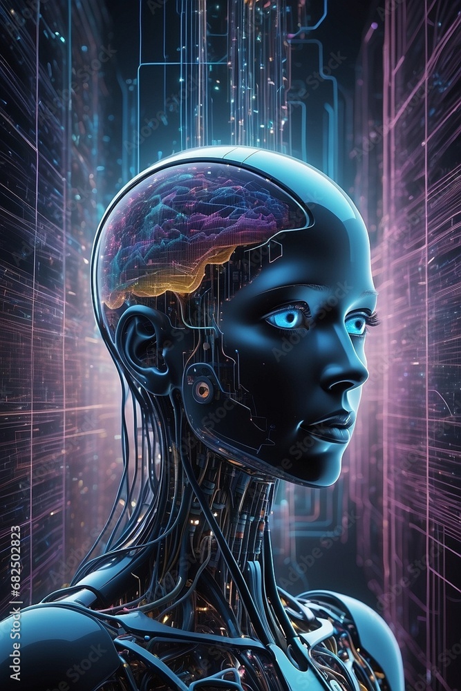 Obraz premium Bionic Mind: The Intersection of Humanity and Artificial Ingenuity