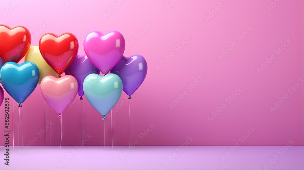 Happy Pride Month background. Gay and LGBT Love Concepts. Celebrating Gender Equality. Rainbow flags and freedom balloons. Pink background. copy space, banner, website- 3d rendering