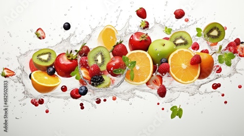 Fruits falling on white background. Mixed fruits. Healthy food