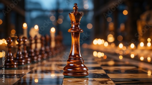 A chess piece strategically placed on the chessboard, capturing a moment of gameplay and strategic positioning in the match.