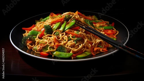 yakisoba noodles stir-fried with vegetable - vegan and vegetarian food