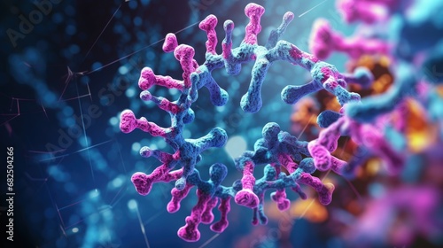 Virus with RNA molecule inside. Viral genetics concept. 3D rendered illustration. photo