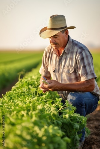 A farmer is inspecting his ...
