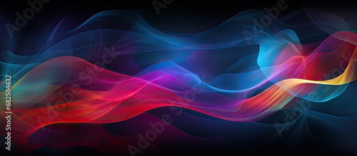 In an abstract digital illustration, vibrant colors dance across the canvas, merging with geometric lines and creating a beautiful design that seems to emit an ethereal energy. The black waves of