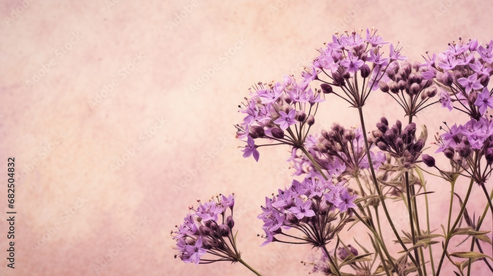 Obraz premium Valerian and lavender herb flowers over mottled cream background. Used in alternative medicine as calming medicine.