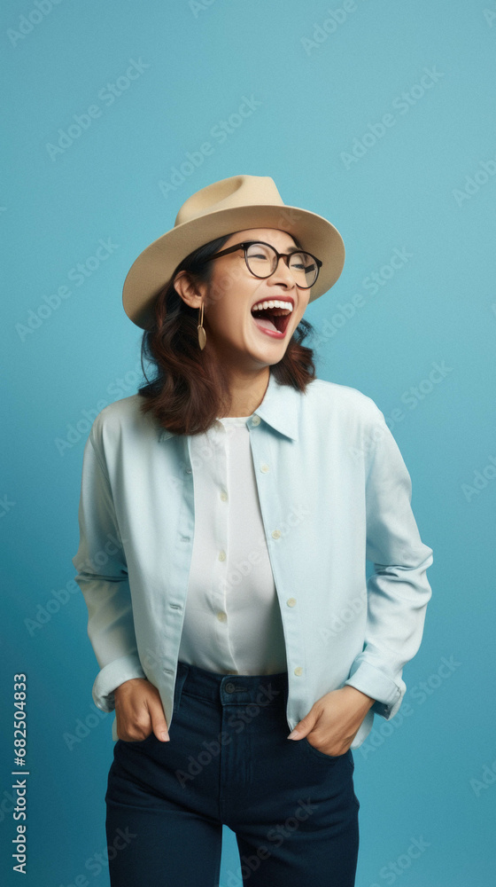 Beautiful woman wearing blue shirt and hat. Beautiful woman wearing blue shirt and hat.