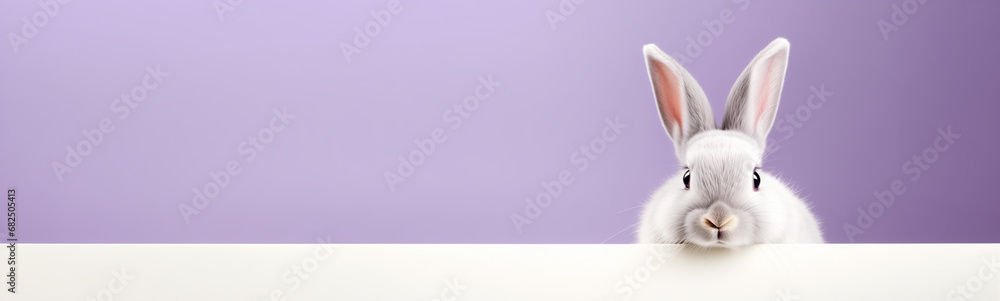 Cute Easter Bunny Pet Rabbit With Copy Space For Easter Background, Isolated White Bunny Background, Pastel Colors, Easter Celebration