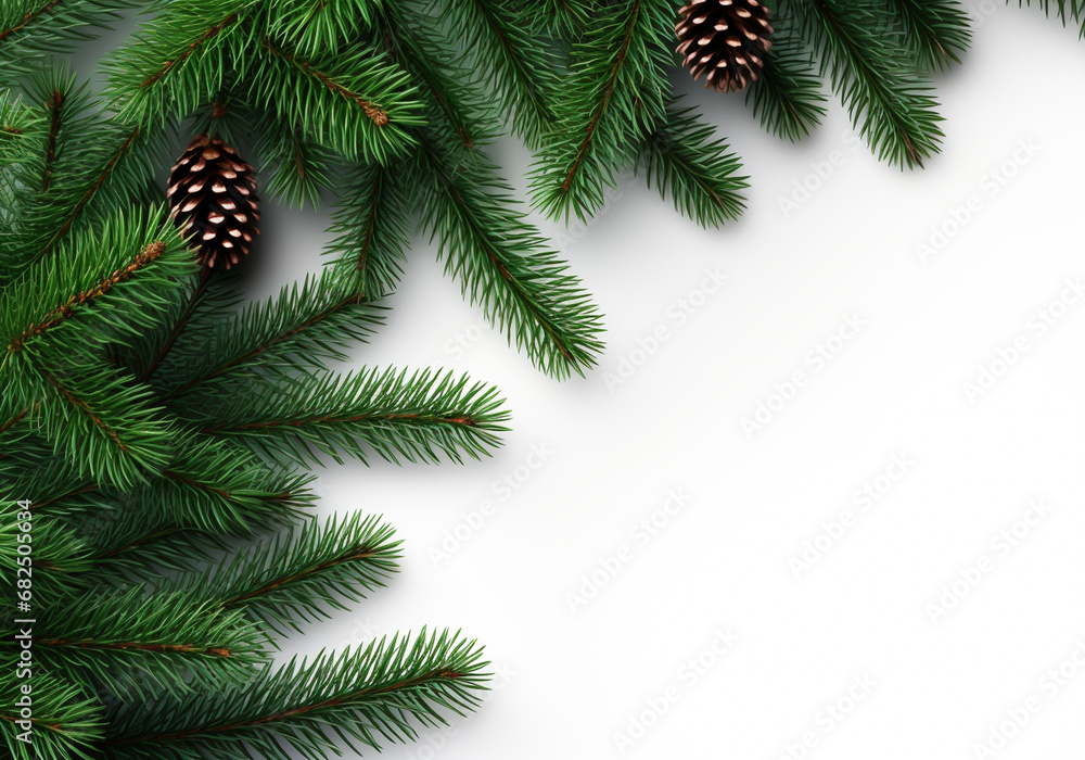 Christmas pine branch on white background with free space for text. AI generated Christmas pine branch on white background with free space for text. AI generated