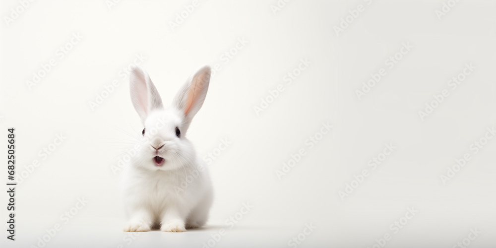 Cute Easter Bunny Pet Rabbit With Copy Space For Easter Background, Isolated White Bunny Background, Pastel Colors, Easter Celebration Cute Easter Bunny Pet Rabbit With Copy Space For Easter Background, Isolated White Bunny Background, Pastel Colors, Easter Celebration