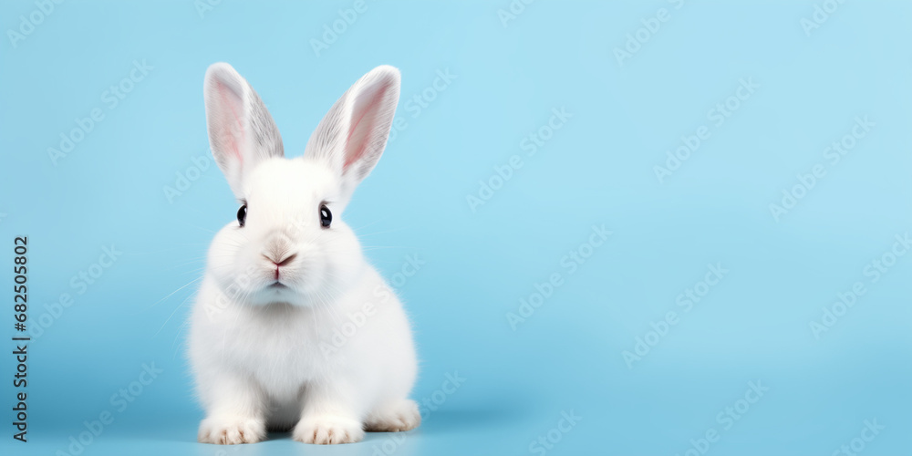 Obraz premium Cute Easter Bunny Pet Rabbit With Copy Space For Easter Background, Isolated White Bunny Background, Pastel Colors, Easter Celebration