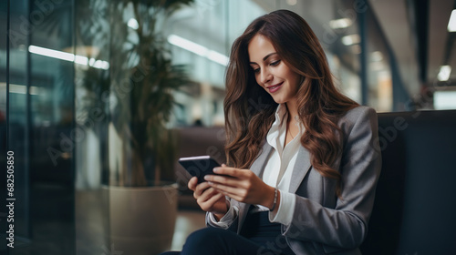 Business woman happy with good news on her smartphone