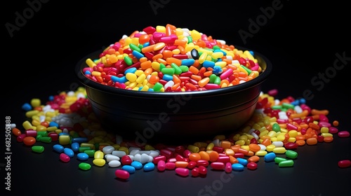 Colorful plastic granules and finished plastic plates