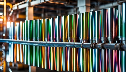 Close-ups of colorful reflective industrially manufactured metal parts stored next to each other after production - Illustration