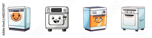 Cute cartoon dishwasher set. Vector illustration