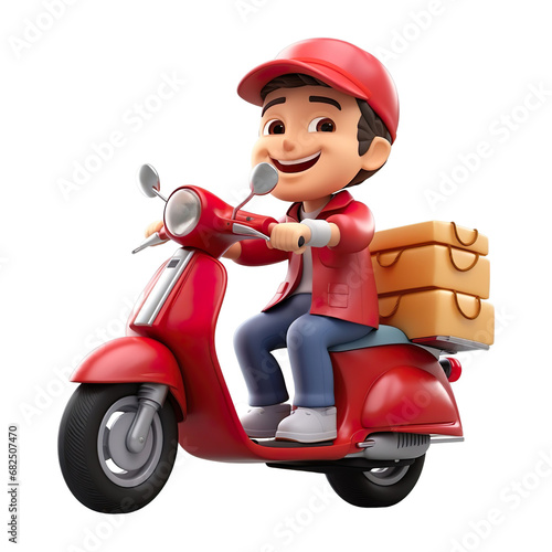 3d rendering delivery man character with scooter illustration object isolated on transparent background.  photo