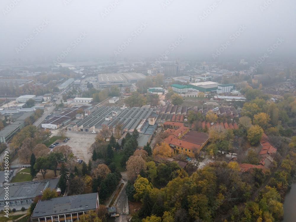 Aerial view of town of Pazardzhik, Bulgaria