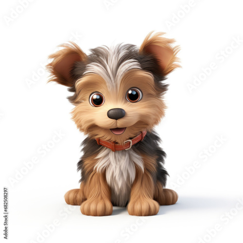 Cute Cartoon Yorkshire Terrier Yorkie Dog Isolated on a White Background