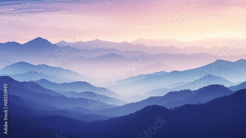 A mountain range with layers of misty, gradient peaks. © Mustafa_Art