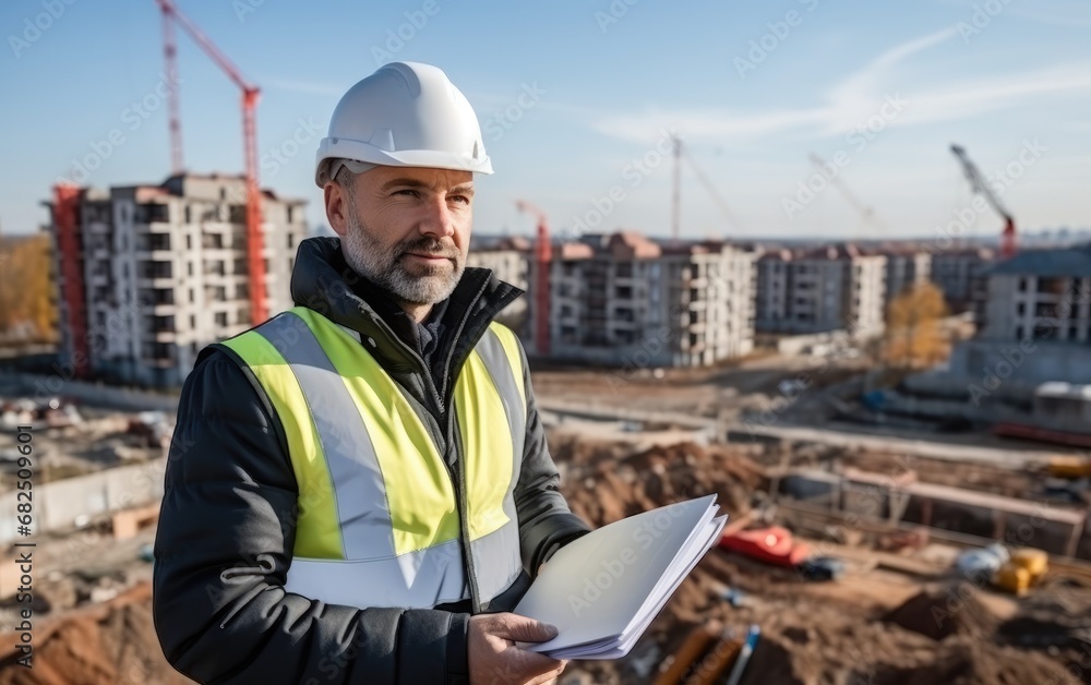 A handsome 40yo construction engineer is checking the construction site A handsome 40yo construction engineer is checking the construction site