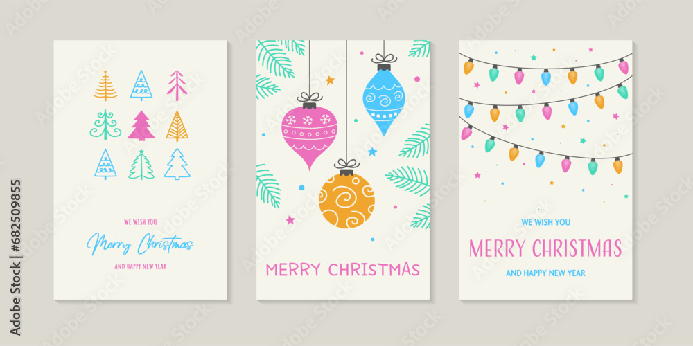 Decorative Christmas greeting cards with hand drawn elements. Vector illustration Decorative Christmas greeting cards with hand drawn elements. Vector illustration