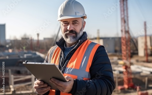 A handsome 40yo construction engineer is checking the construction site
