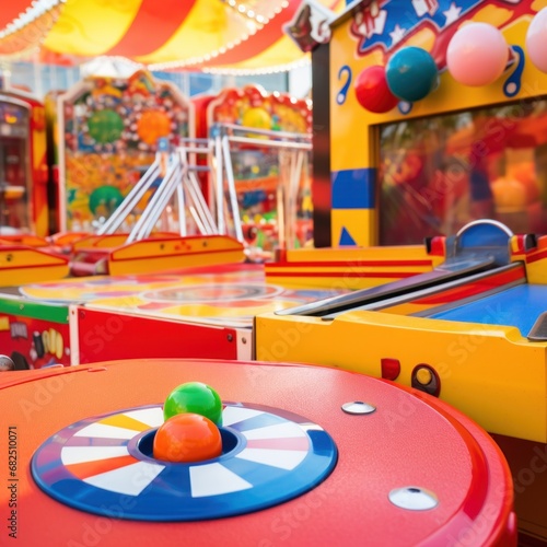 variety of carnival games against a colorful background.