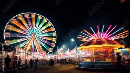 thrill of carnival rides, with bright lights and a bustling carnival atmosphere in the background.
