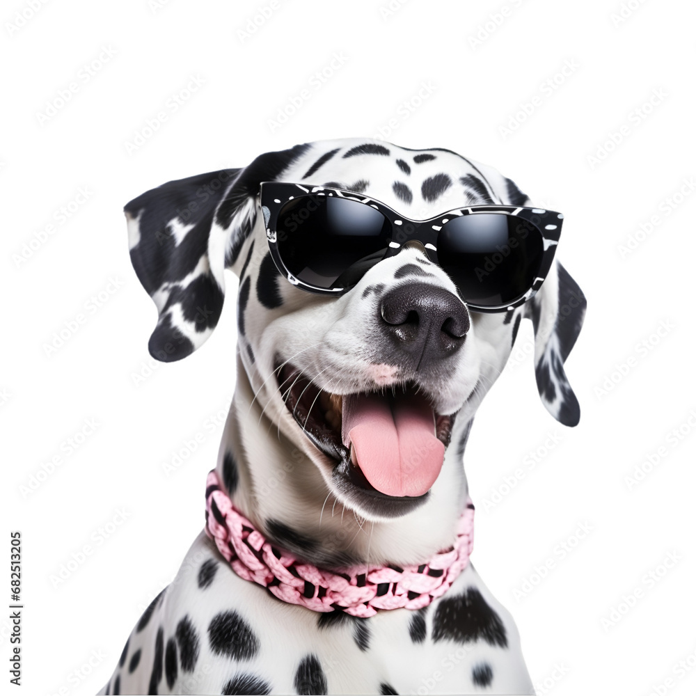 A Happy, Cool Dalmatian in Sunglasses: The Black and White Summer-Ready Dog, Isolated on Transparent Background, PNG
