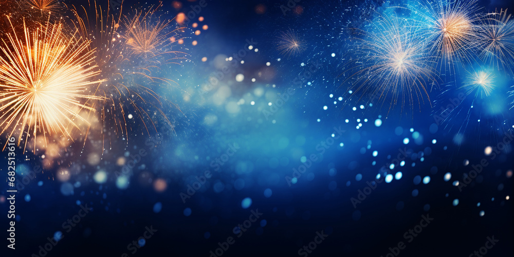 Fototapeta premium Fireworks at New Year and copy space - abstract holiday