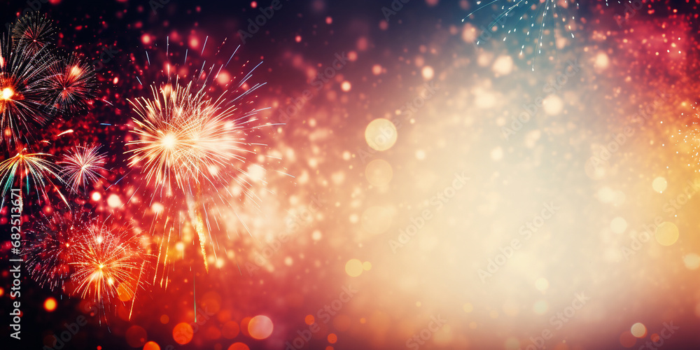 Obraz premium Fireworks at New Year and copy space - abstract holiday