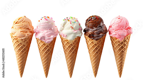Ice cream on a waffle cone isolated on transparent background